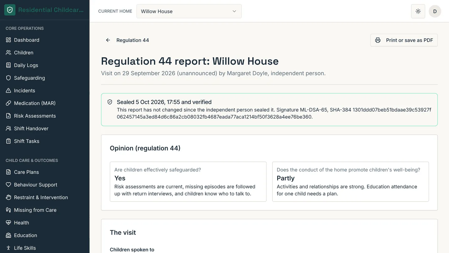 A sealed and verified Regulation 44 report