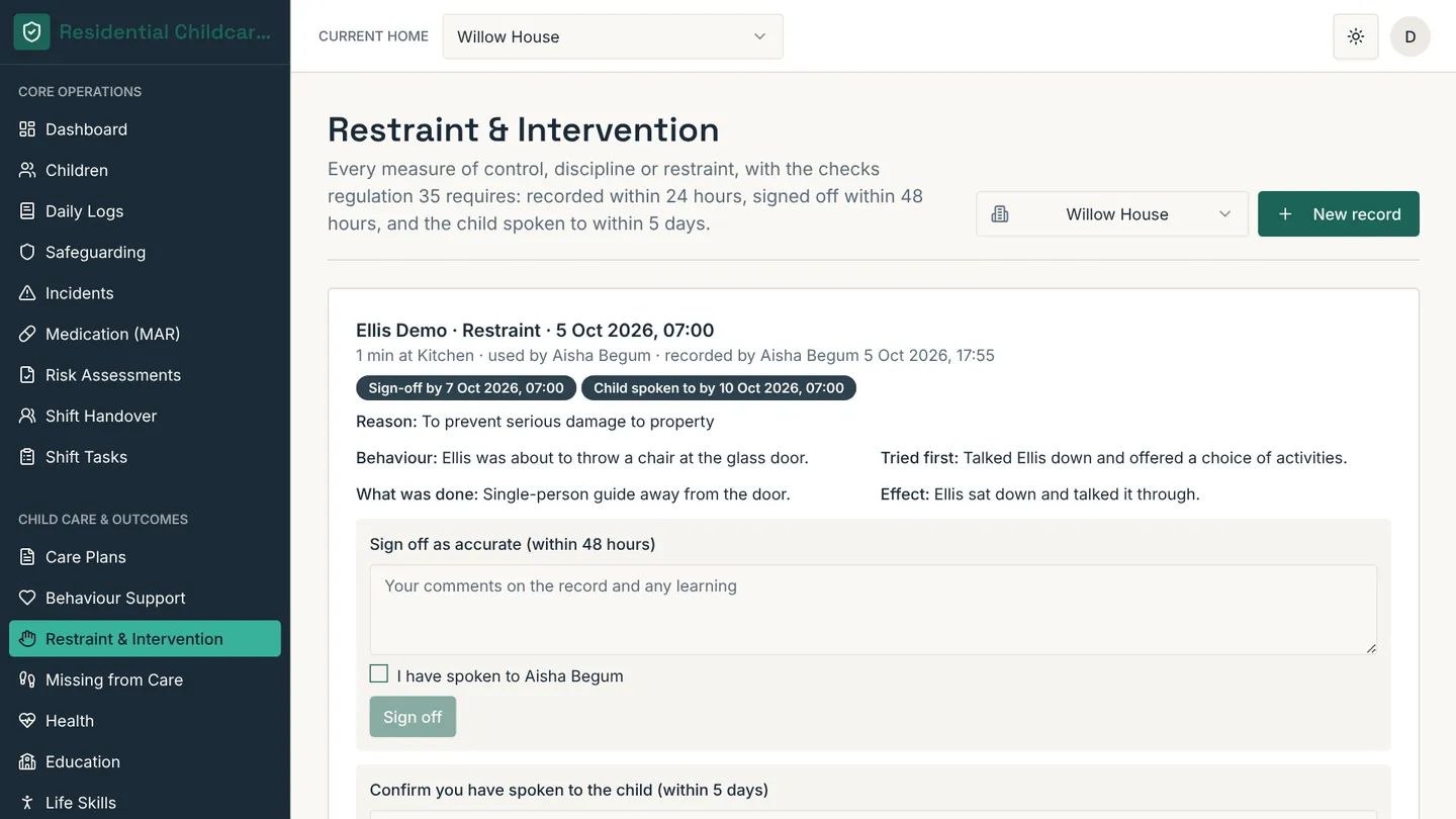 Restraint records with the regulation 35 deadlines
